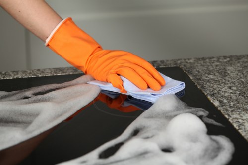 Technician reviewing cleaning safety procedures